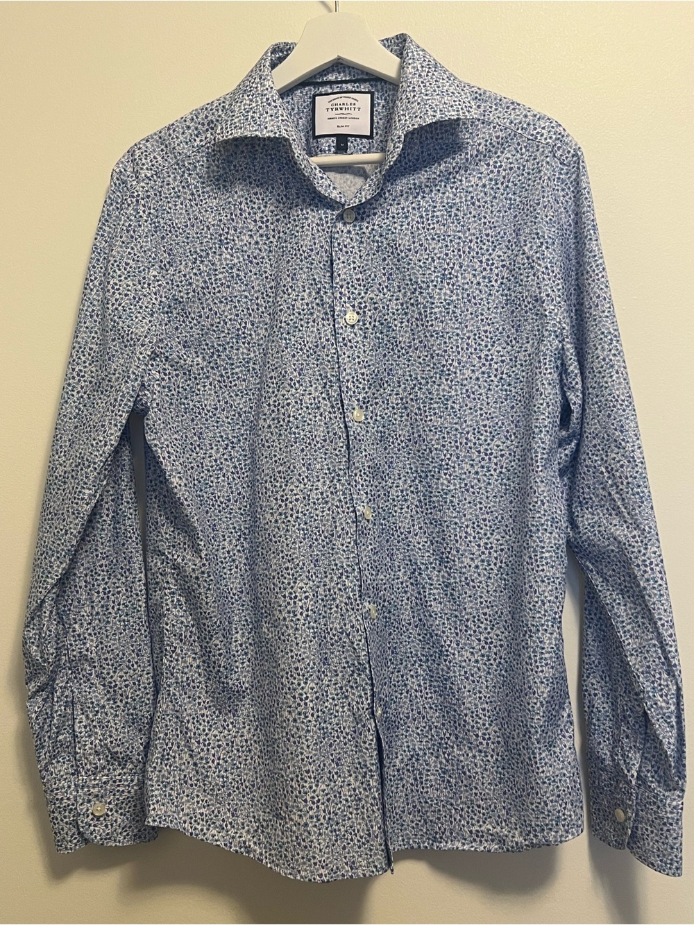 Charles Tyrwhitt Men's Small Blue Floral Print Dress Shirt